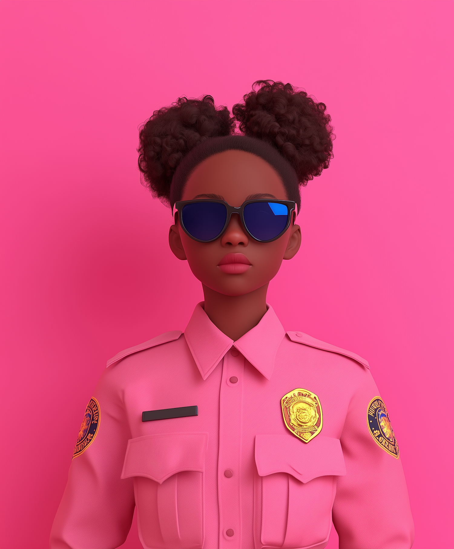 Stylized Young Girl in Pink Police Uniform