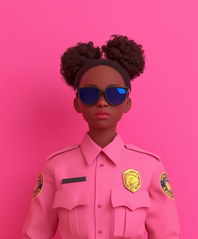 Stylized Young Girl in Pink Police Uniform