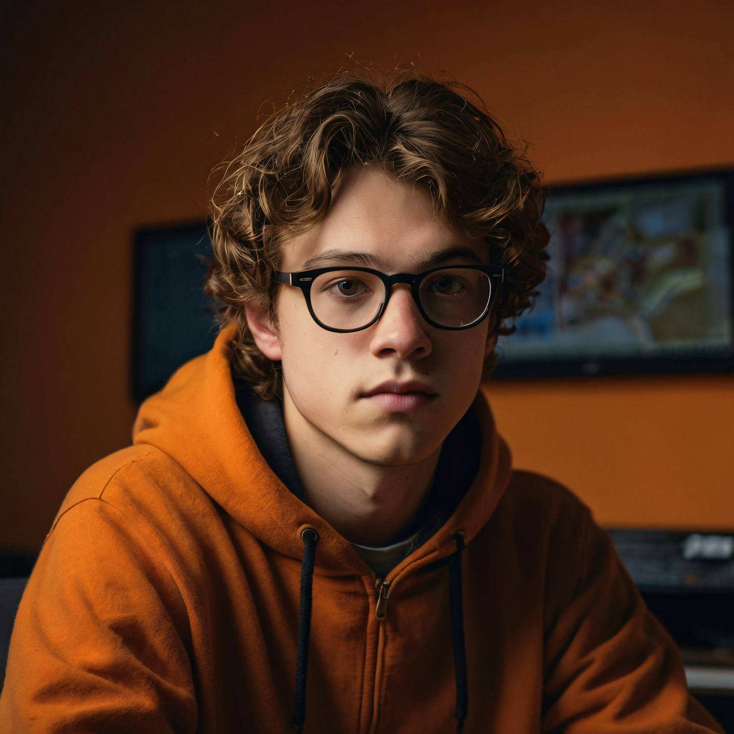 Portrait of a Young Person in an Orange Hoodie