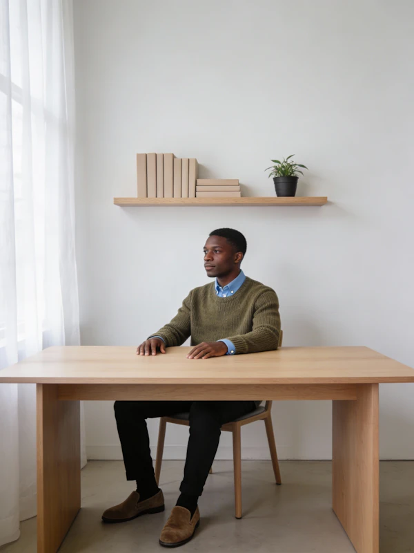 Man at Minimalist Desk
