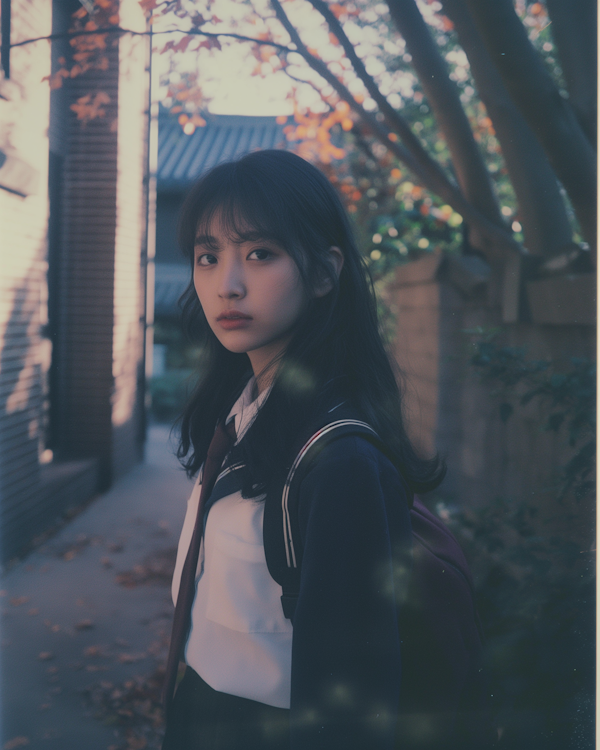 Contemplative Young Woman in School Uniform