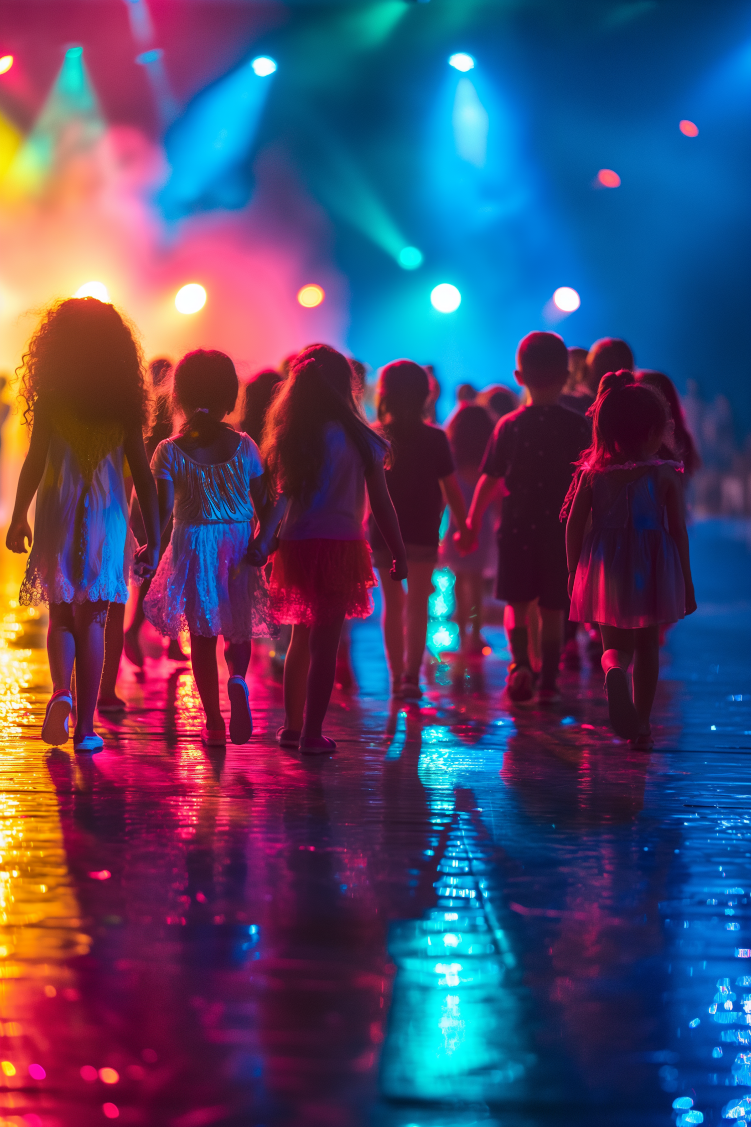 Children illuminated by Stage Lights