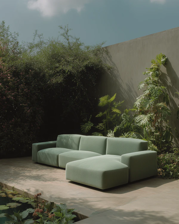 Modern Patio with Green Sofa