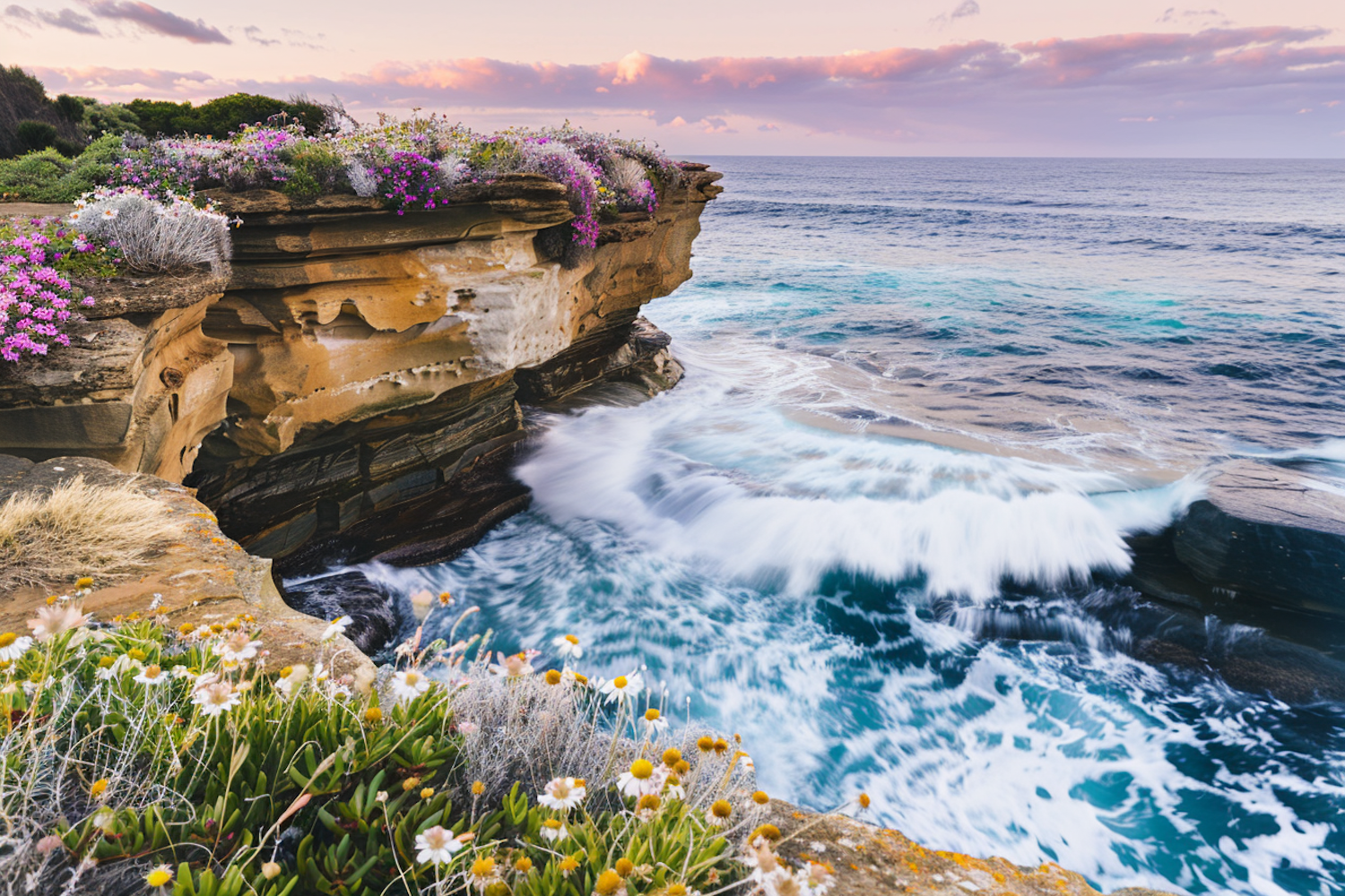 Coastal Cliff with Wildflowers