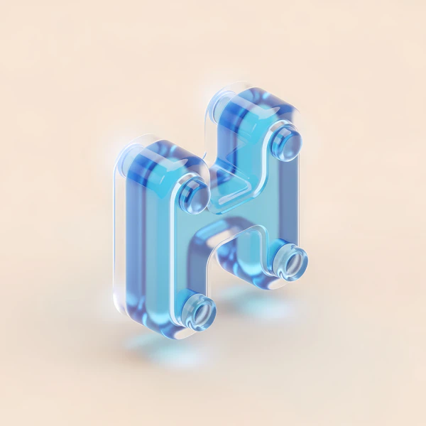 3D Blue H Object