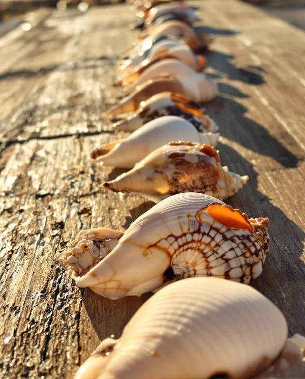 Seashells on Wood