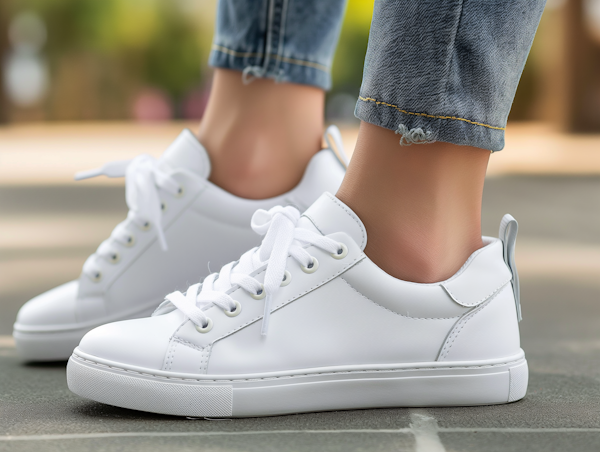 White Sneakers and Blue Jeans Street Style