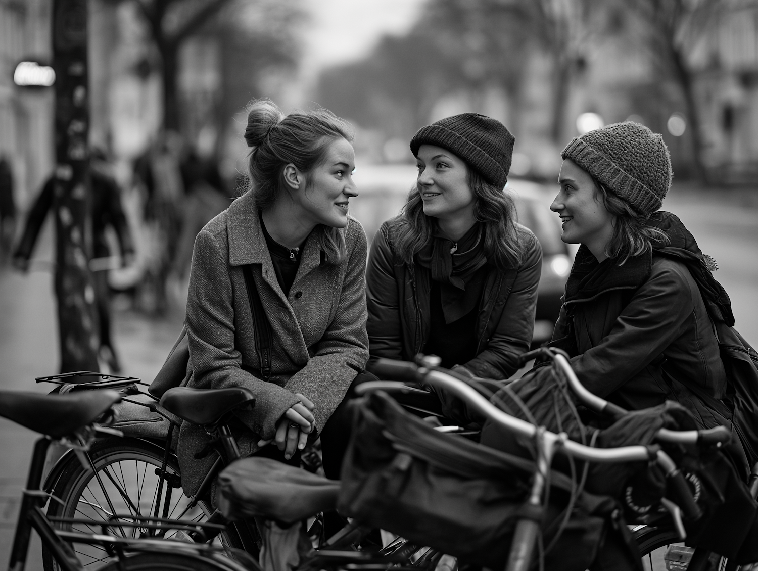 Friendly Banter on Bikes in Monochrome