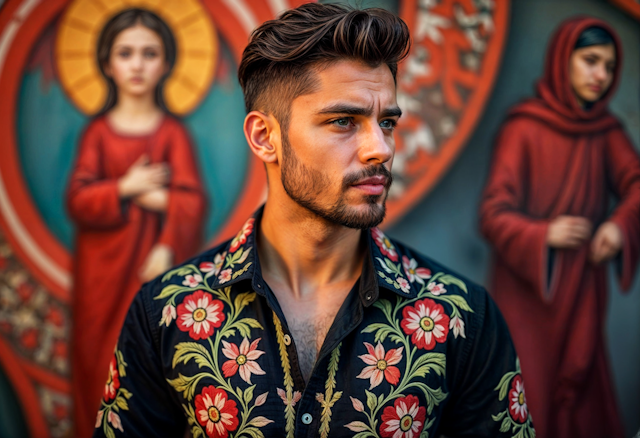 Contemplative Man with Artistic Mural