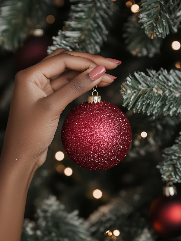 Close-up of Hand Holding Christmas Ornament