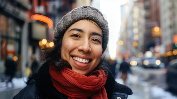 Smiling Young Woman in City