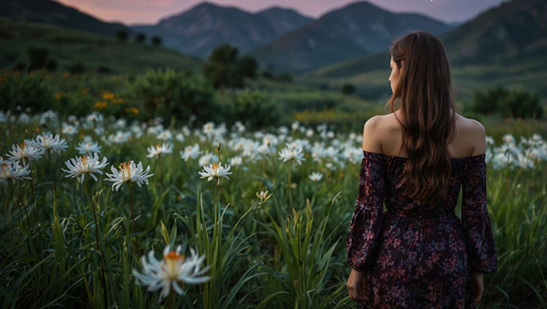 Tranquil Sunset in Flower Field
