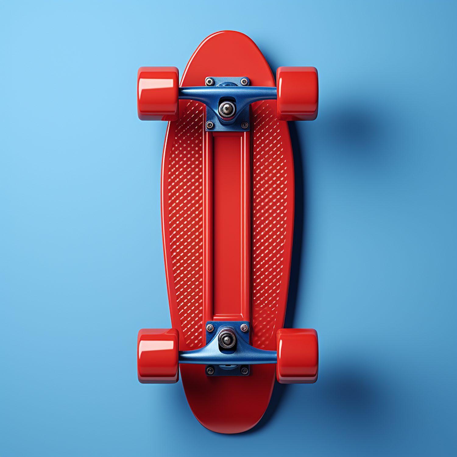 Vibrant Contrast Red Skateboard with Blue Accents