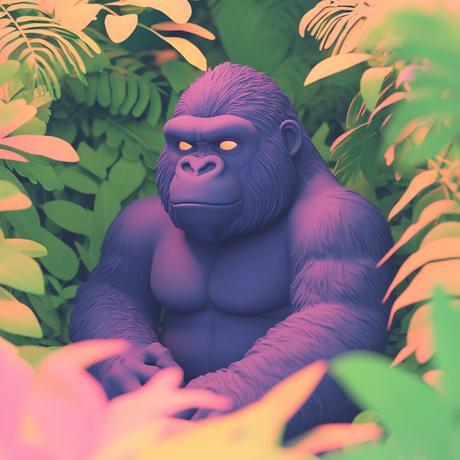 Serenely Rendered Gorilla in a Tropical Environment