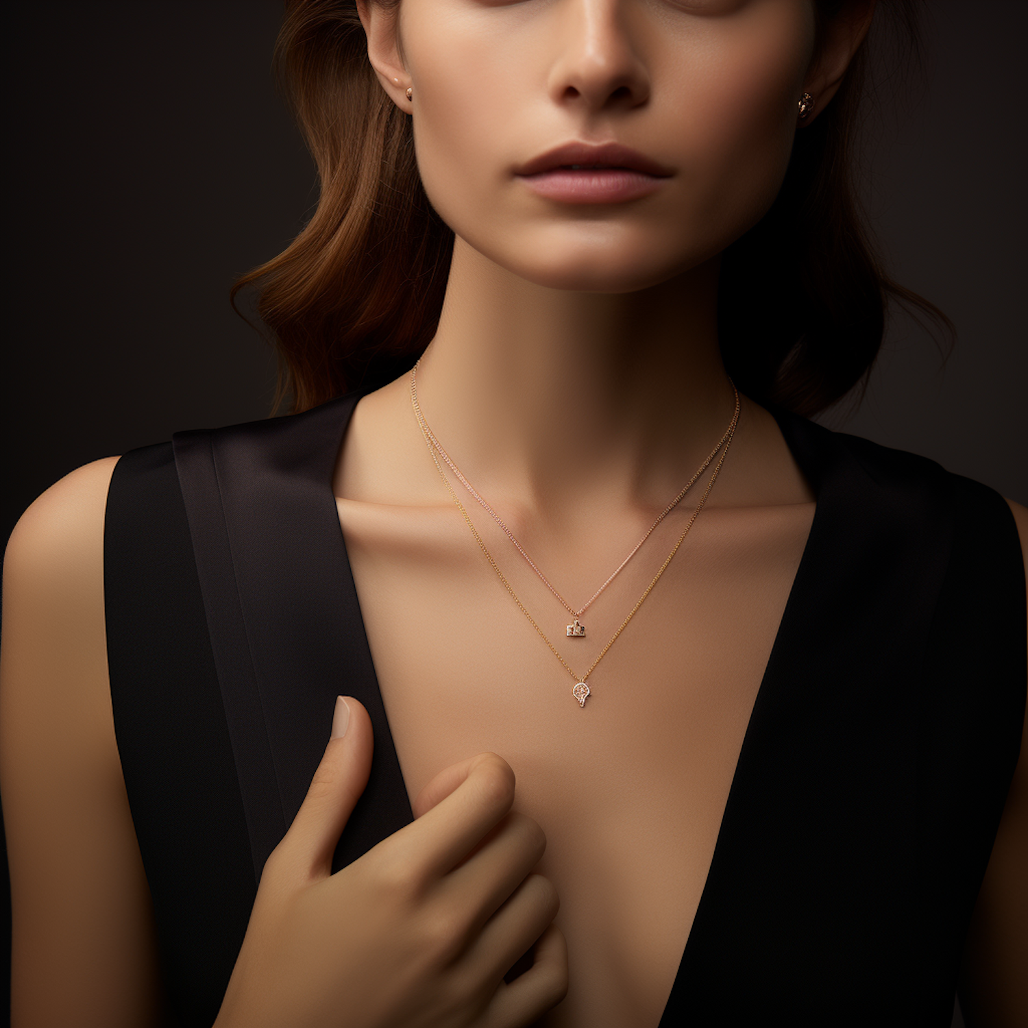 Elegance in Portraiture: Sophisticated Lady with Layered Necklaces