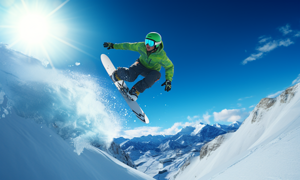 Mid-Air Majesty: Snowboarder's Flight Against the Blue