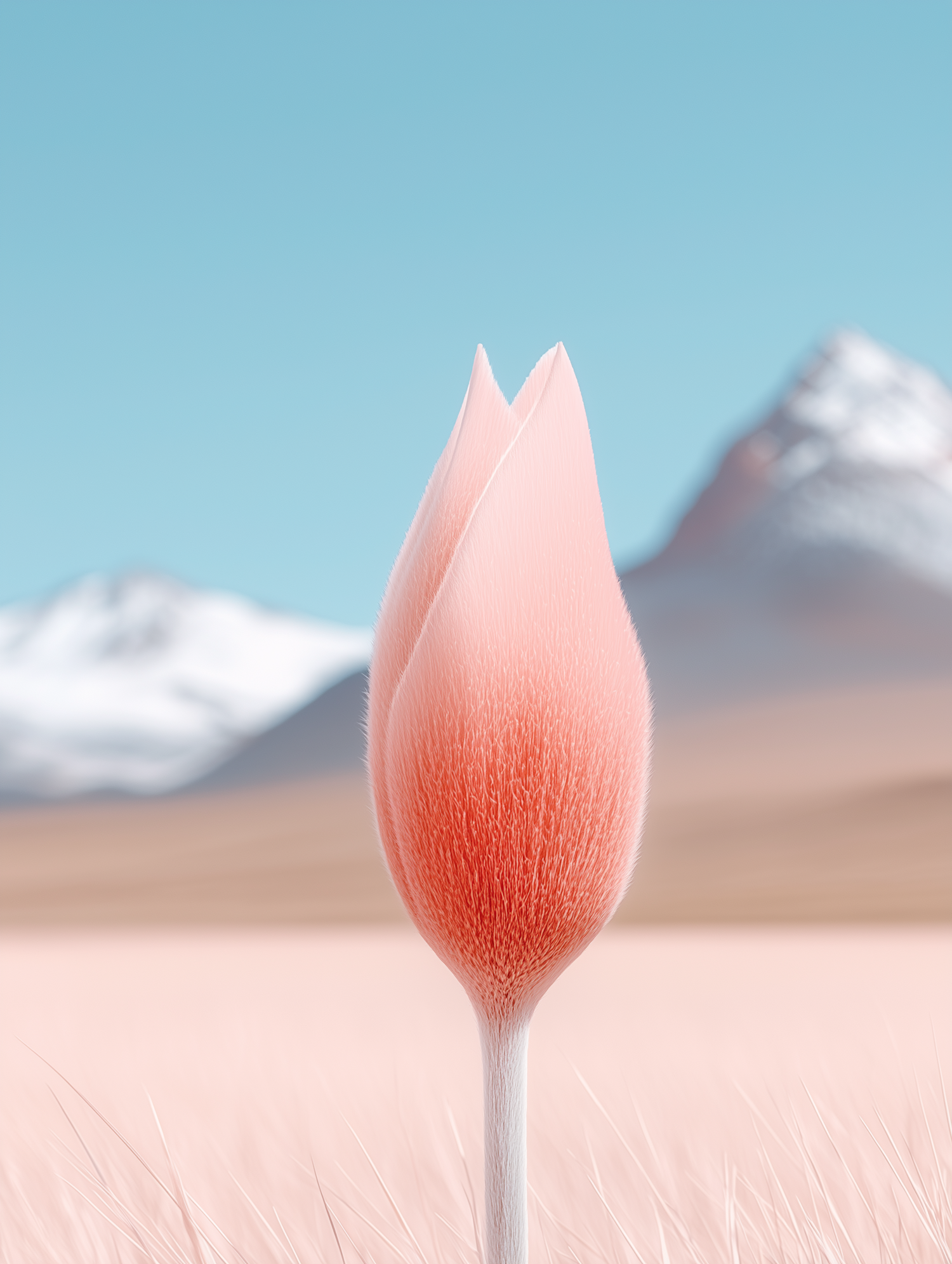 Surreal Tulip Amidst Snowy Mountains