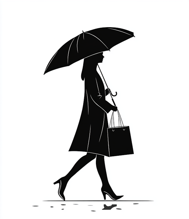 Silhouette of a Fashionable Woman with Umbrella