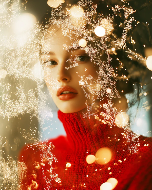 Serene Portrait with Sparkling Lights