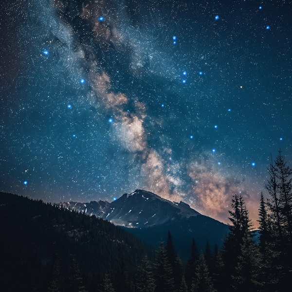 Starry Night Sky over Mountain Range