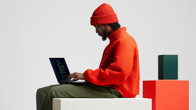 Person in Orange Beanie Working on Laptop