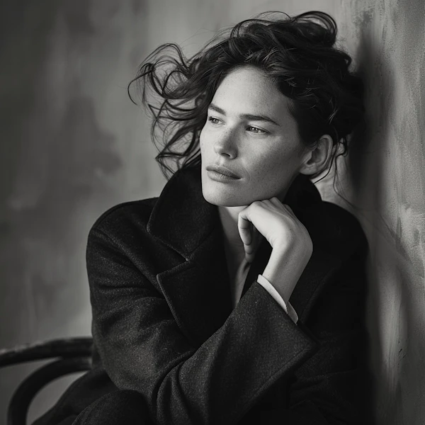 Contemplative Woman in Black and White