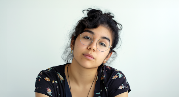 Thoughtful Young Woman with Floral Top