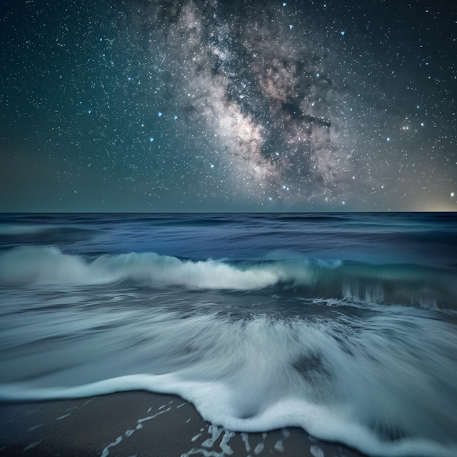 Serene Beach Night with Milky Way Galaxy