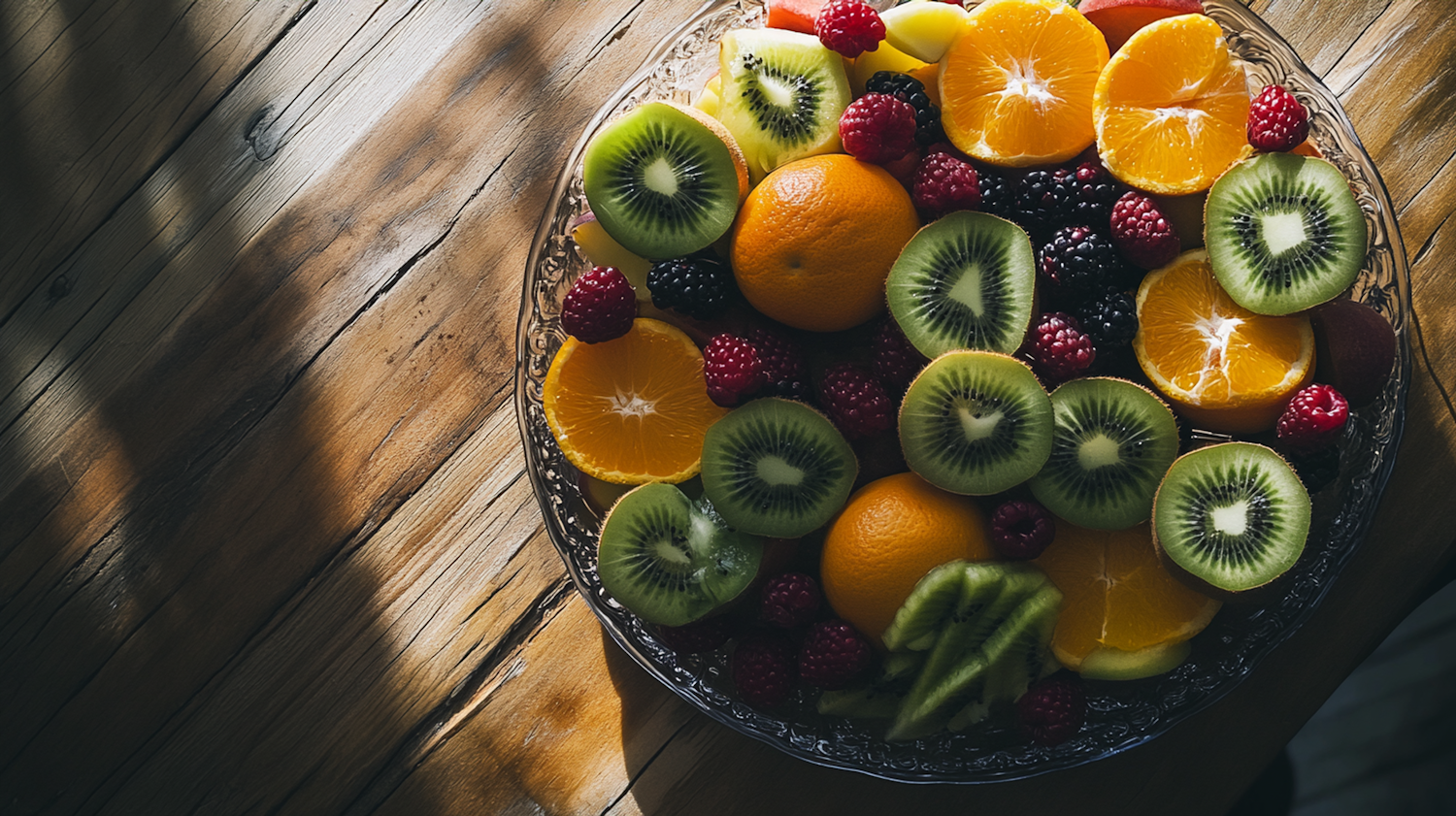 Vibrant Fruit Assortment in Glass Bowl