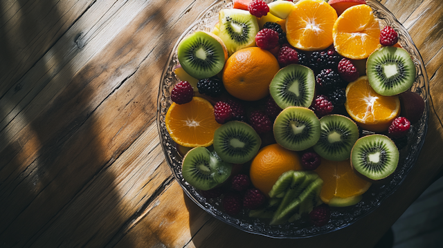 Vibrant Fruit Assortment in Glass Bowl