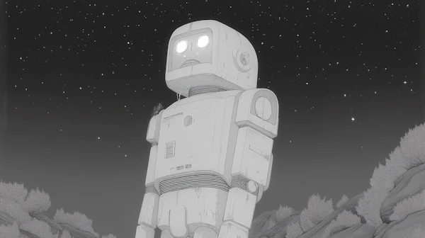 Contemplative Robot Under Starry Sky