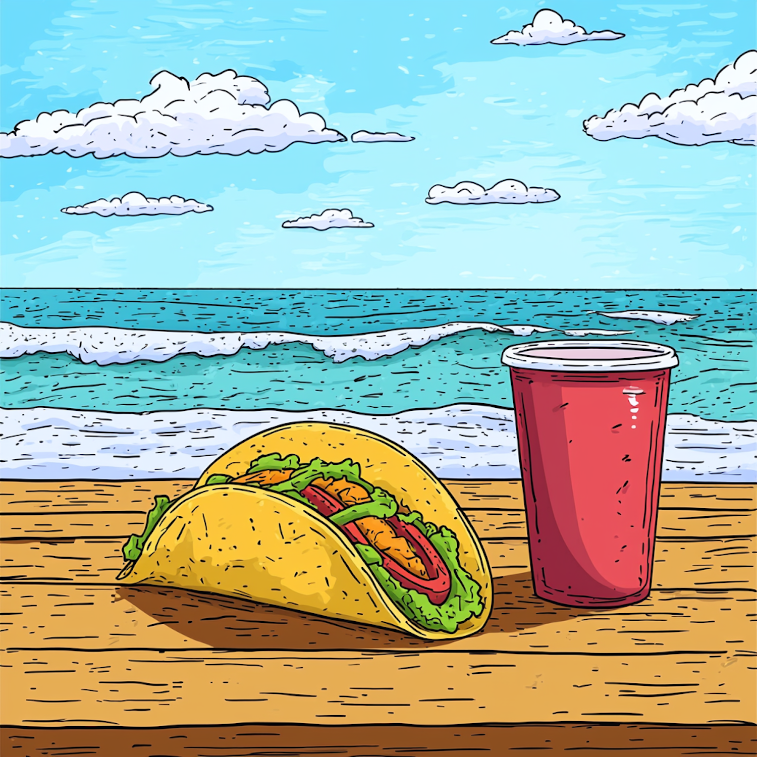 Colorful Taco and Drink on Beach