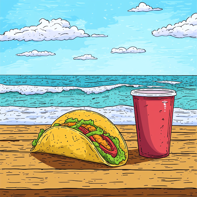 Colorful Taco and Drink on Beach