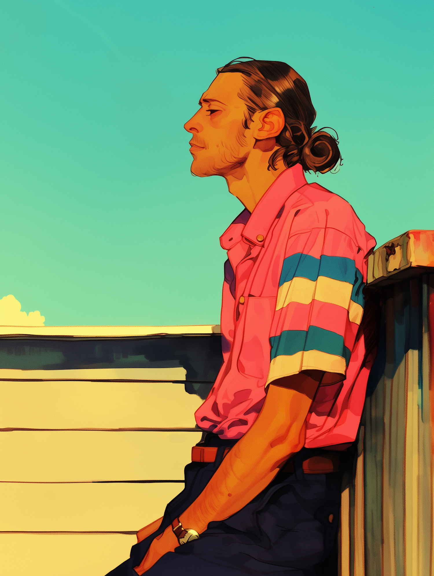 Contemplative Person in Vibrant Shirt