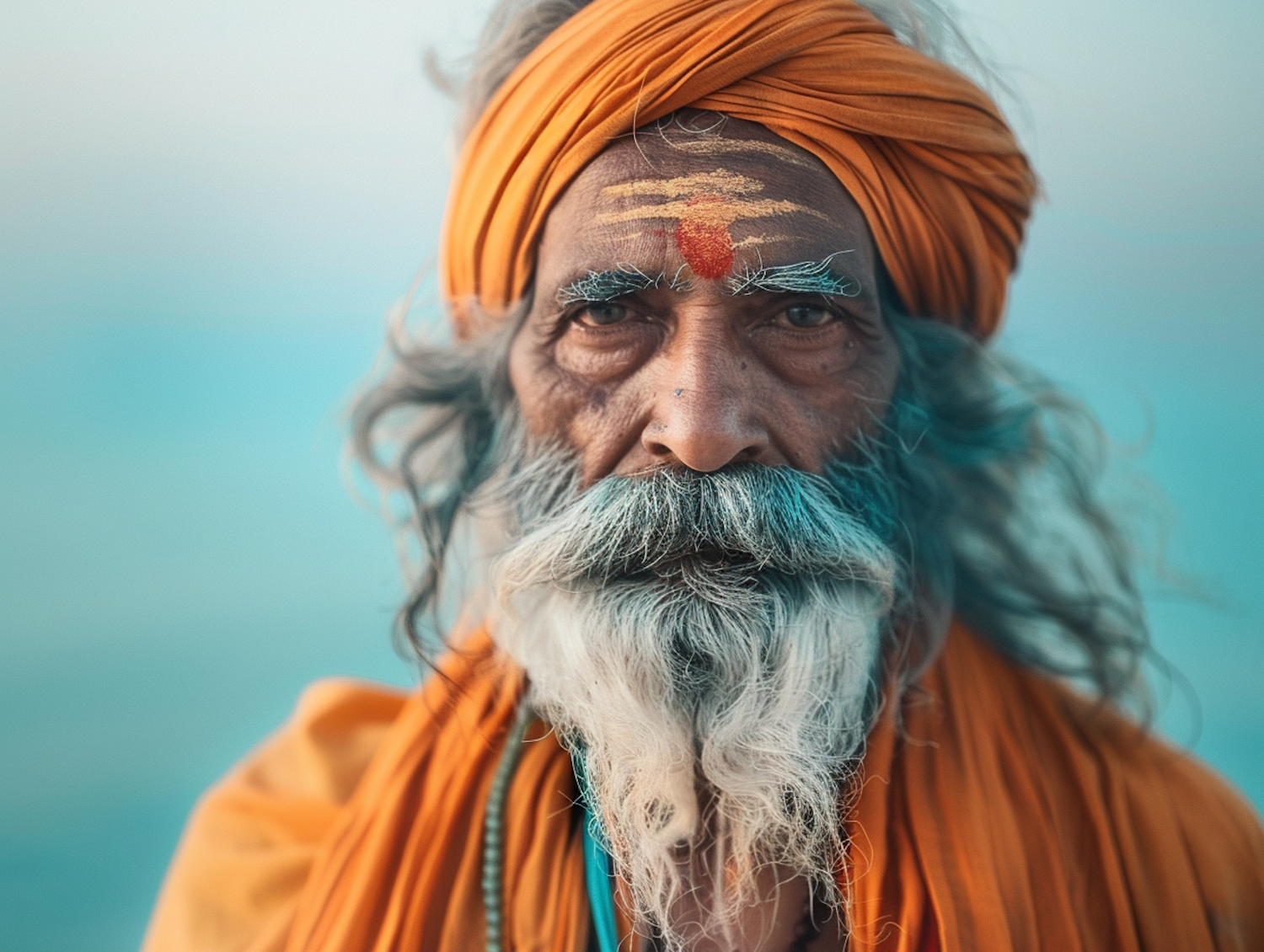 Elderly Man with Turban and Colorful Beard