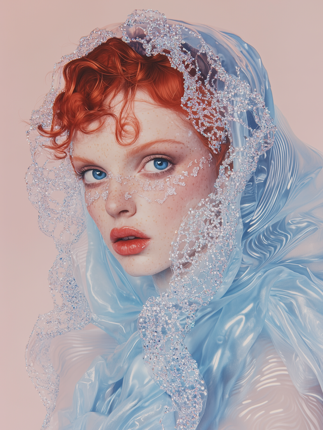 Portrait with Red Hair and Blue Fabric