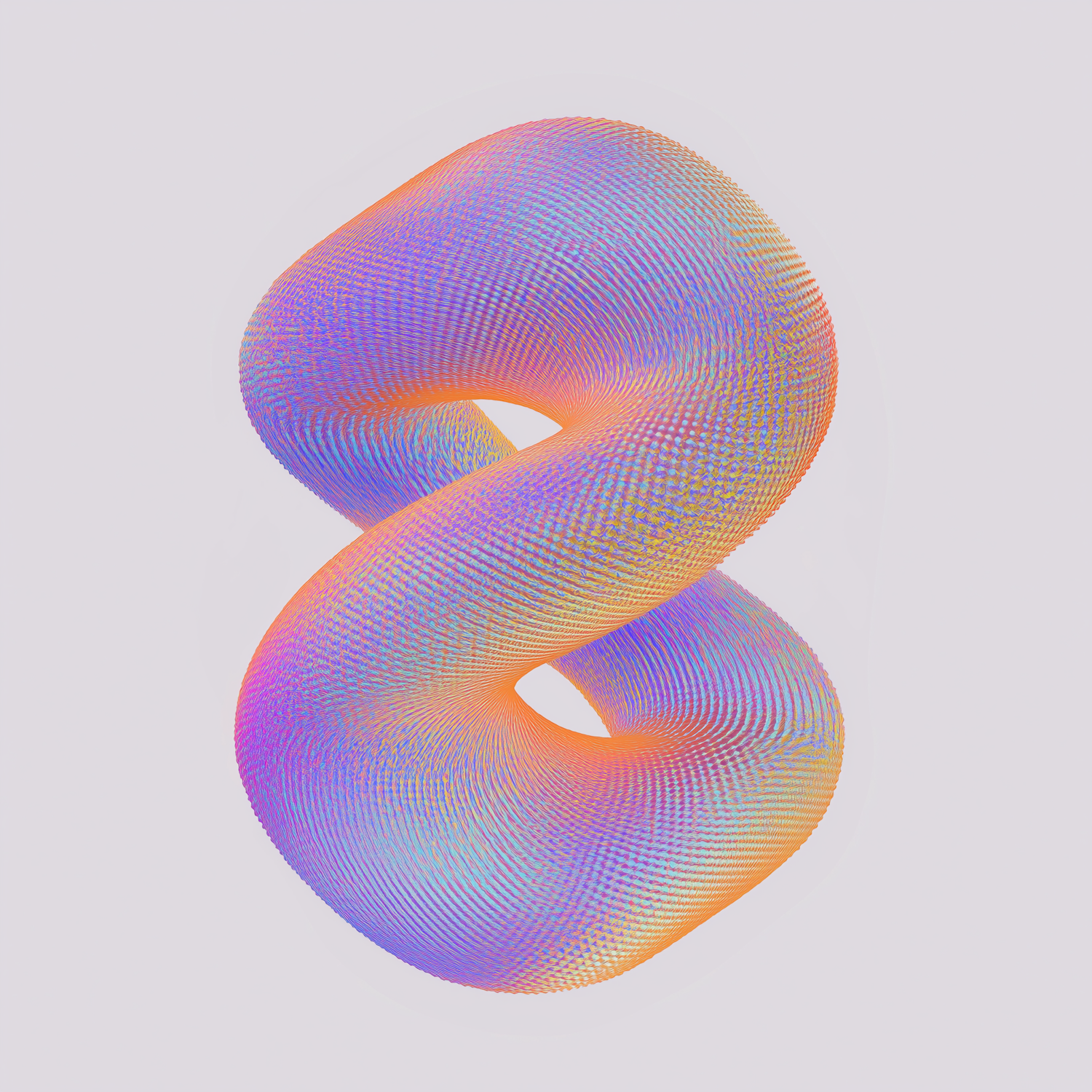 Stylized figure-eight or infinity symbol rendered in gradient purple and orange colors with a smooth, dimensional appearance