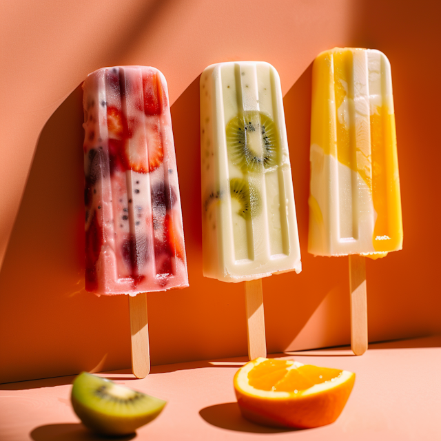 Fruit-Infused Popsicles on Orange Background