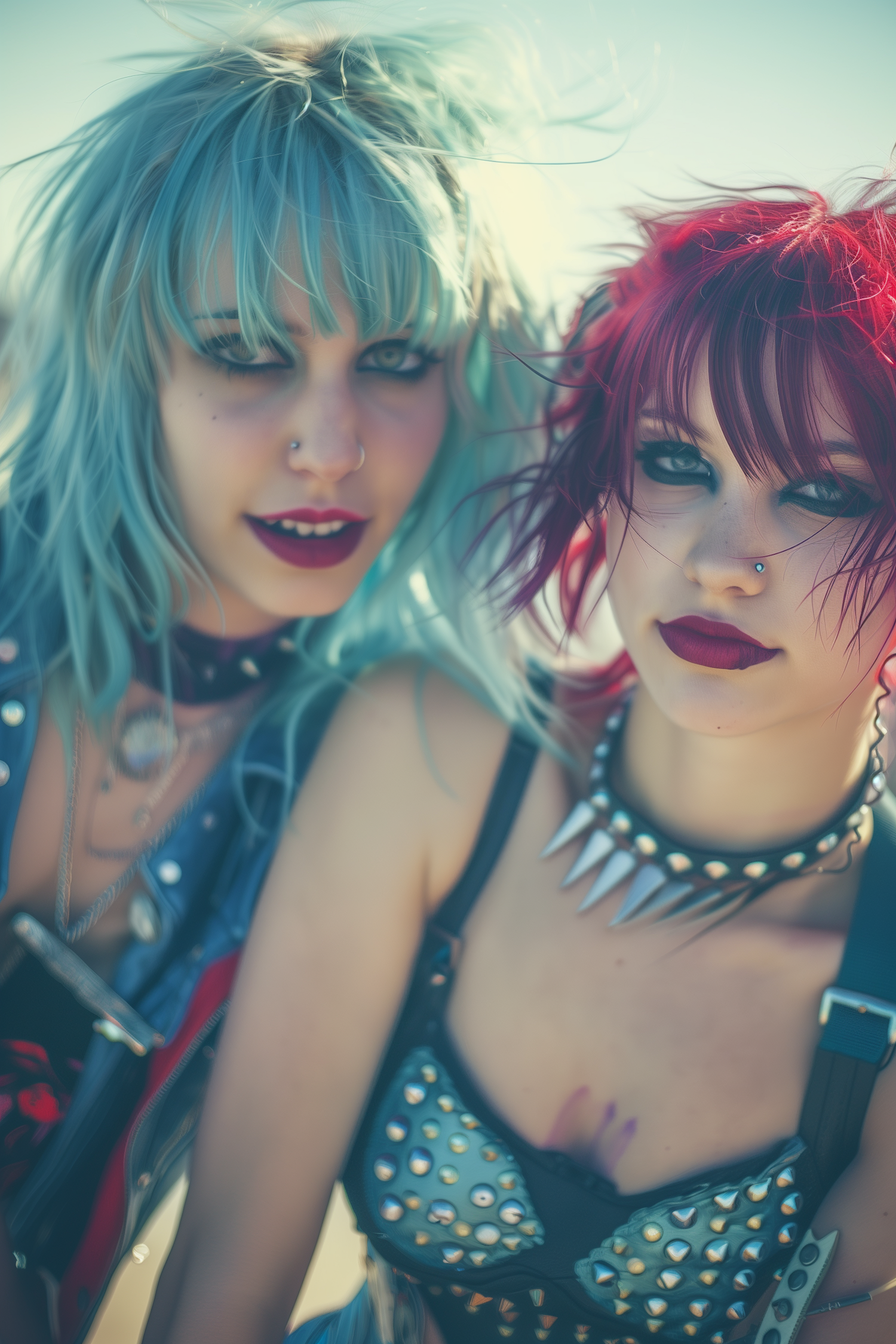 Punk Fashion Duo with Vibrant Hair