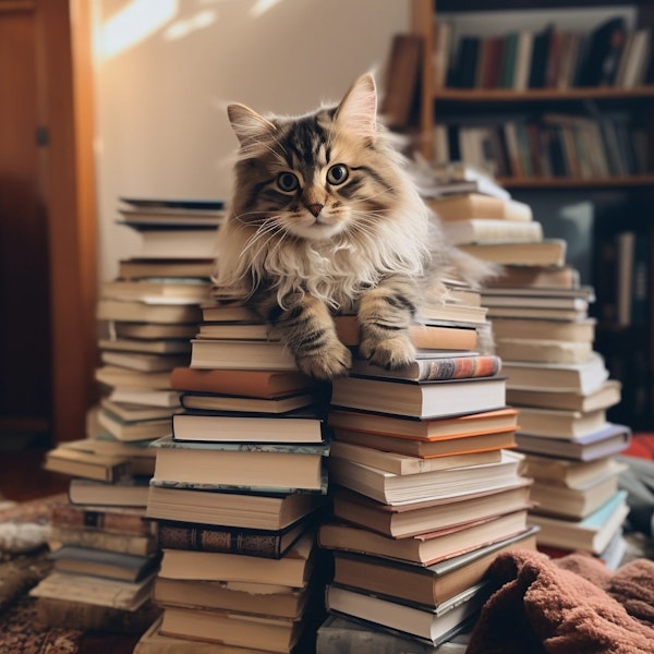 Serene Cat Lounging on Books