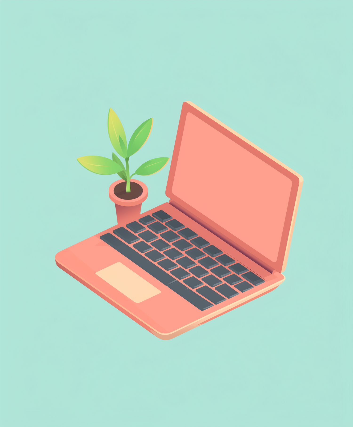 Laptop with Potted Plant Illustration