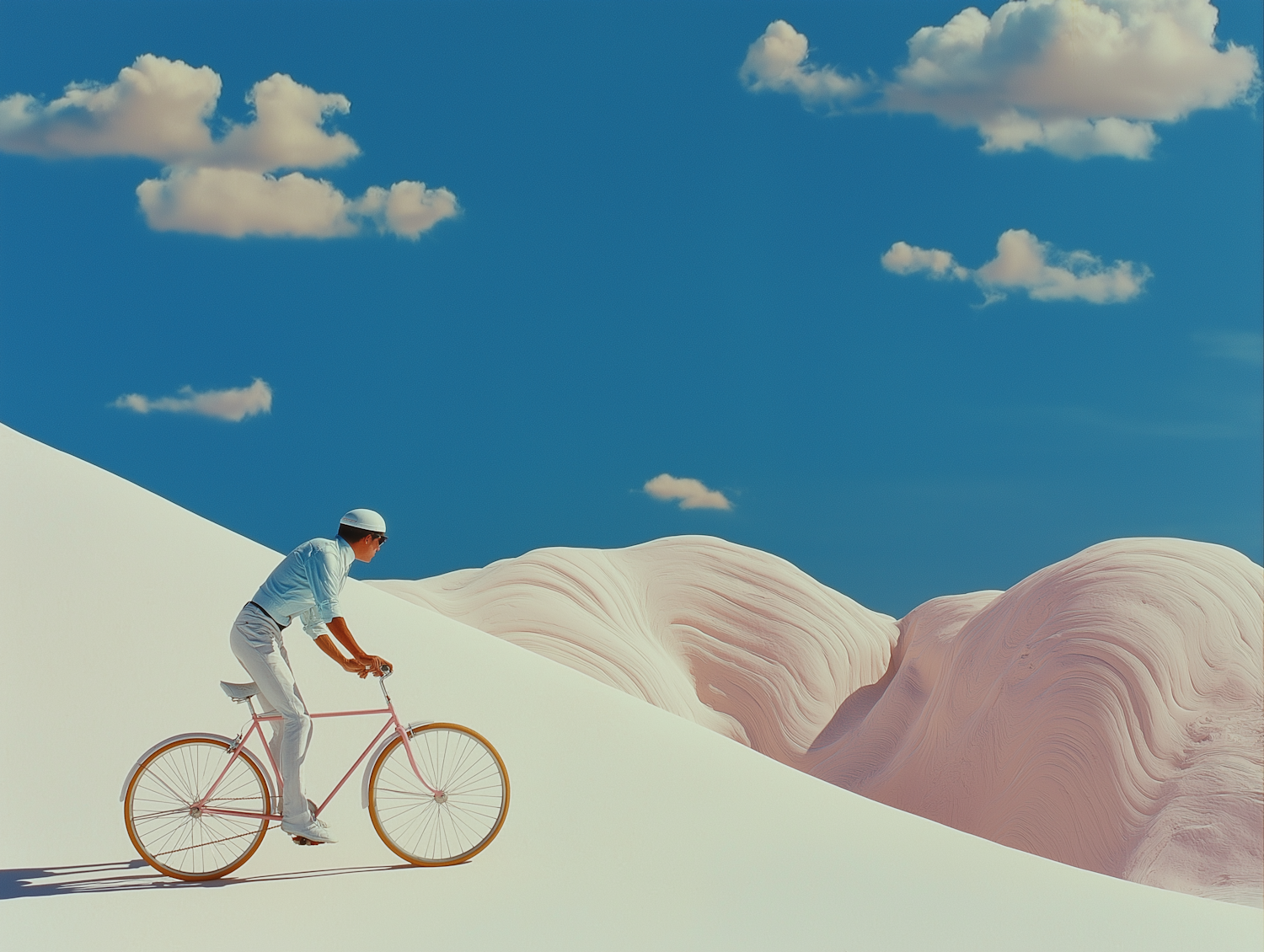 Cyclist in Surreal Landscape