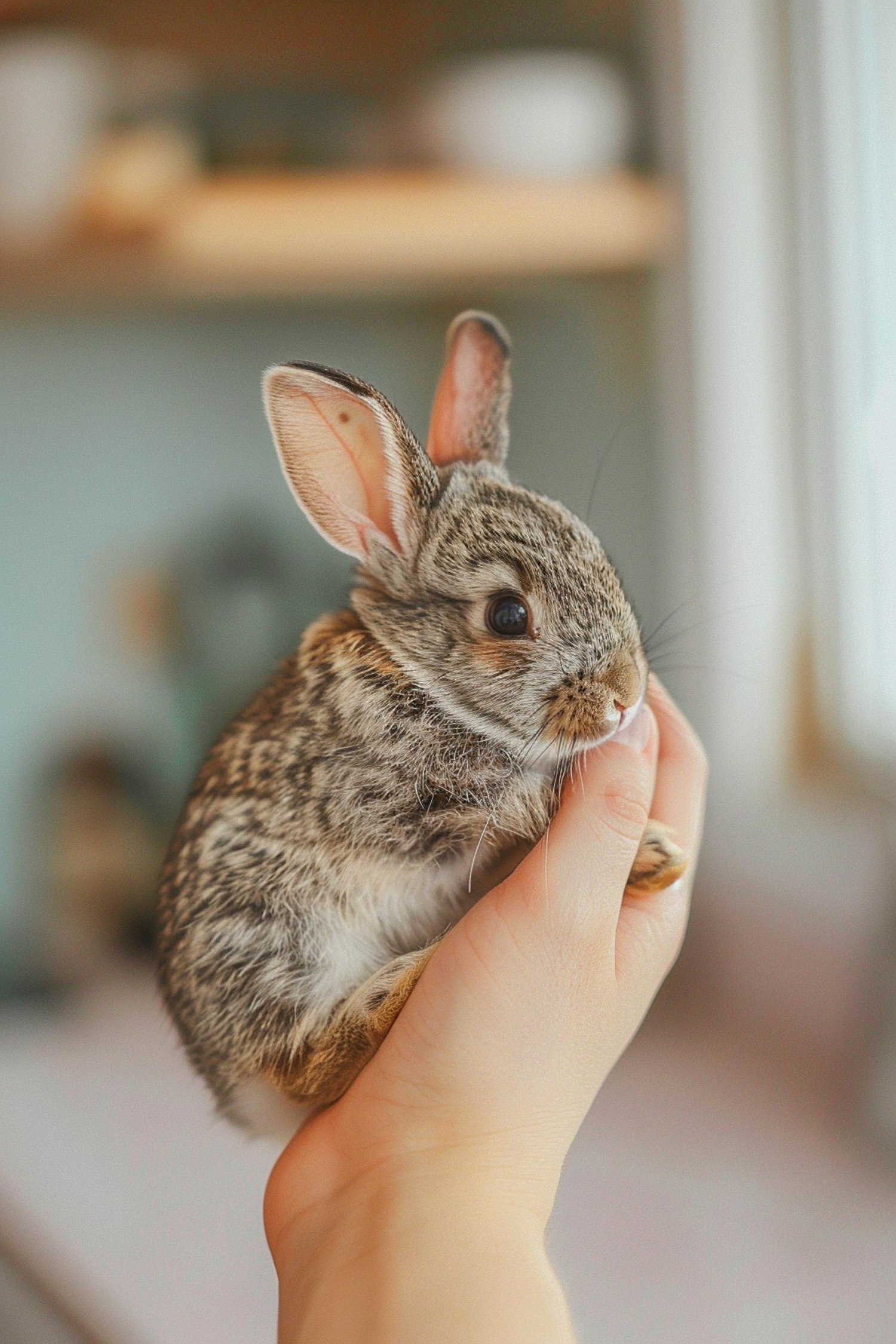 Nurturing Moment with a Small Rabbit