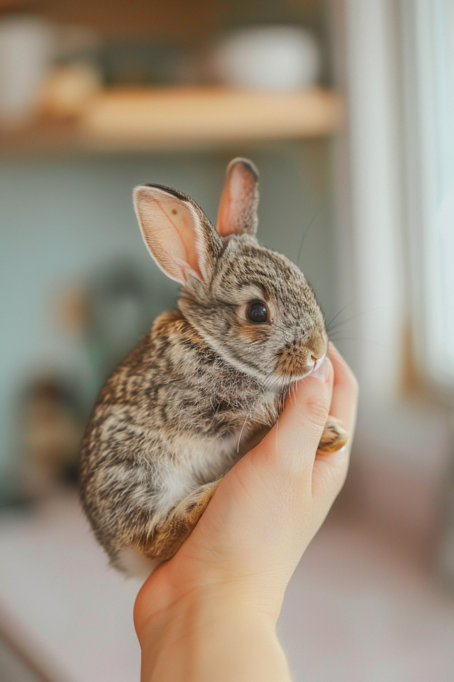 Nurturing Moment with a Small Rabbit