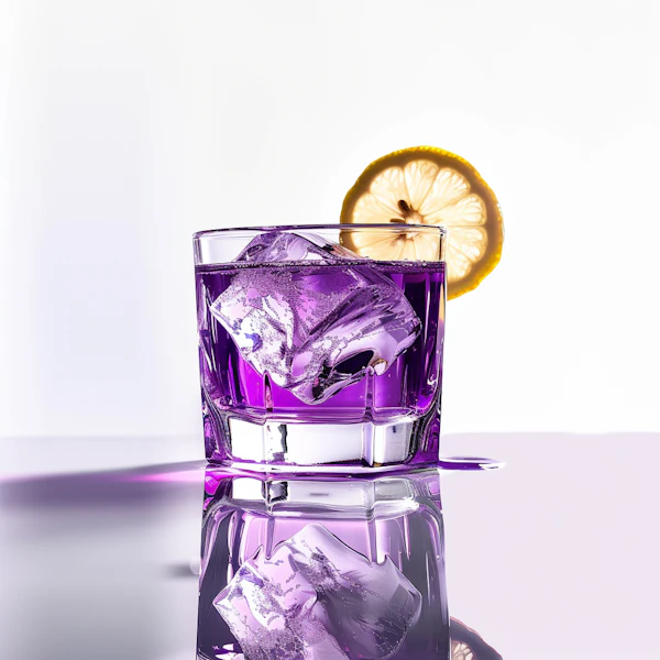 Purple Beverage with Lemon Garnish