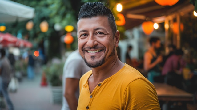 Cheerful Man in Yellow Shirt