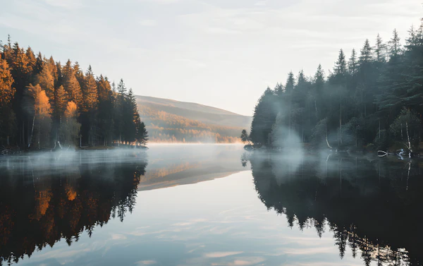Serene Landscape with Misty Reflections