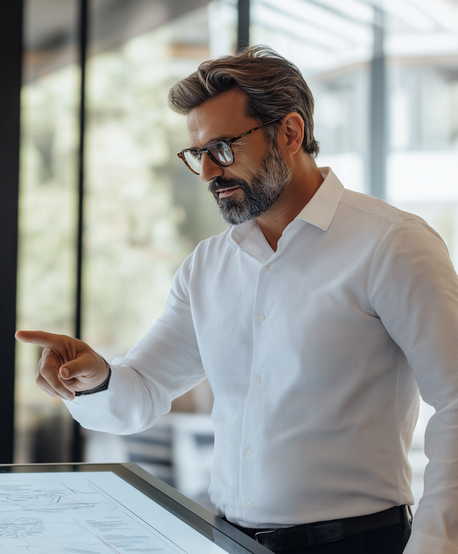 Man Interacting with Touchscreen Device