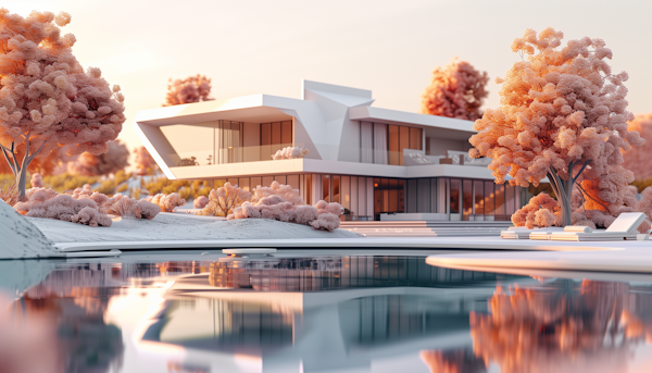 Modern Architectural House at Sunrise/Sunset