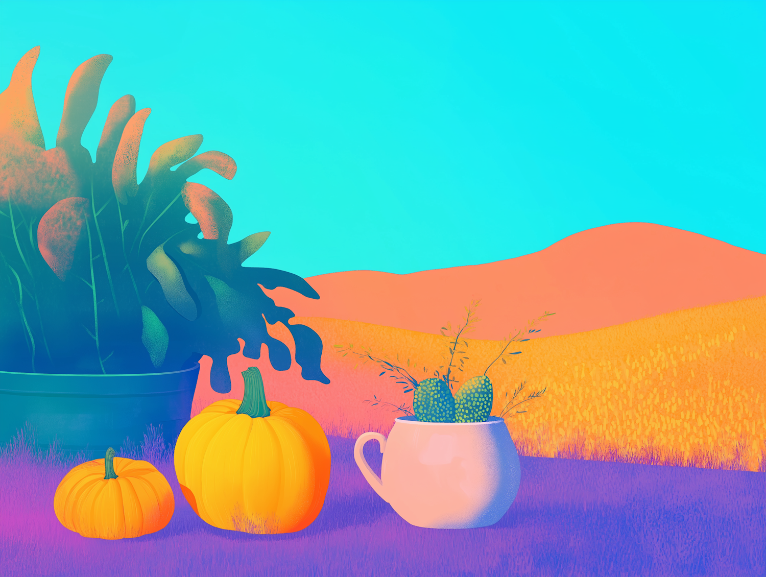 Vibrant Nature Scene with Pumpkins